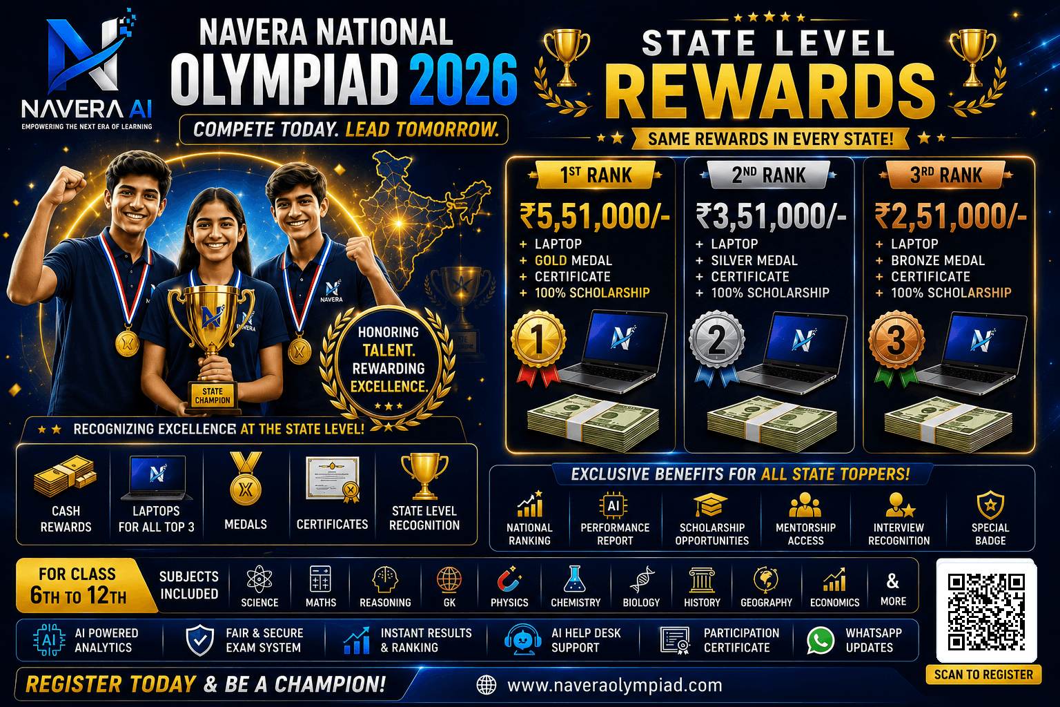 NAVERA Olympiad 2026 State Level Rewards poster